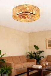 Living and Home Rattan Ceiling Fan Light with Remote Control in Light Brown