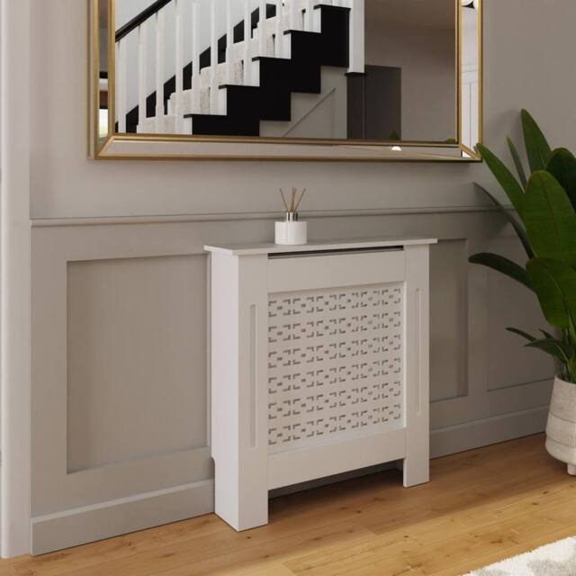 FWStyle Geometric Pattern Small White Radiator Cover (H) 82.3 (W) 78 (D) 19cm - image 1
