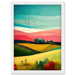 Artery8 Four Seasons Colourful Modern Country Landscape Painting Artwork Framed Wall Art Print A4 in White - thumbnail 1