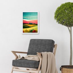 Artery8 Four Seasons Colourful Modern Country Landscape Painting Artwork Framed Wall Art Print A4 in White - thumbnail 2