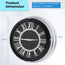 Costway 17.5 Inch Silent Wall Clock Non-Ticking Large Decorative Modern Wall Clock in Black - thumbnail 2
