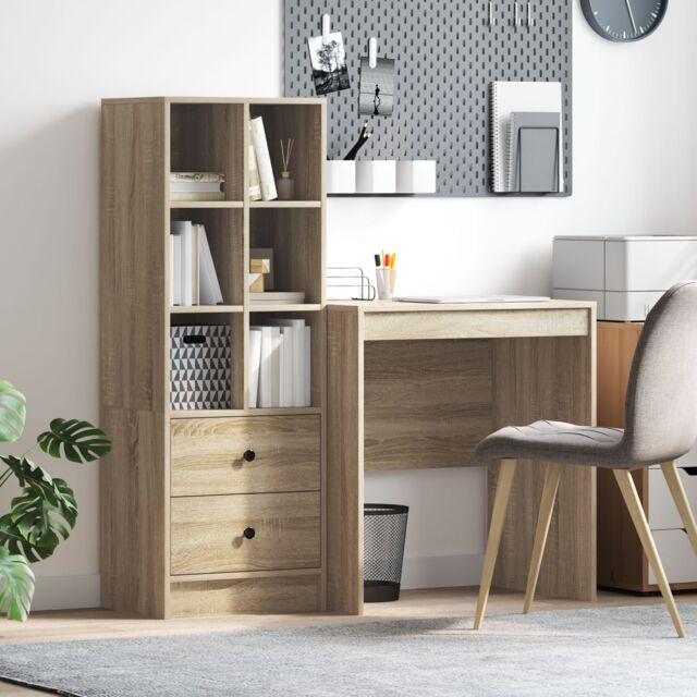 Berkfield Home Desk with Storage Sonoma Oak Engineered Wood in Brown - image 1