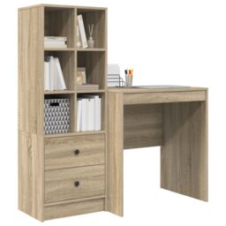 Berkfield Home Desk with Storage Sonoma Oak Engineered Wood in Brown - thumbnail 3