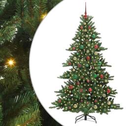 Berkfield Home Artificial Hinged Christmas Tree with 300 LEDs 180 cm PVC in Green - thumbnail 2