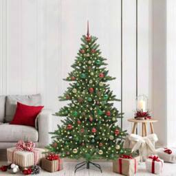 Berkfield Home Artificial Hinged Christmas Tree with 300 LEDs 180 cm PVC in Green - thumbnail 1