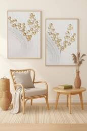 "Mafett Set of 2 Abstract Floral Canvas Wall Art Print in White - Size: W24"" x H32""" - thumbnail 1