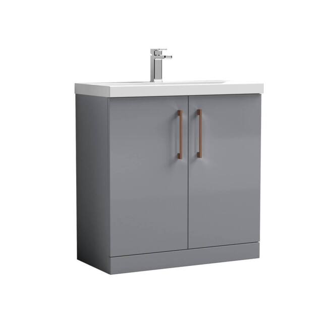 Balterley Contemporary Bathroom Floor 2-Door Vanity Unit Basin, Grey, 800mm in Grey - image 1