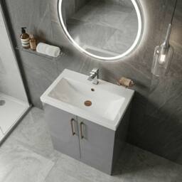 Balterley Contemporary Bathroom Floor 2-Door Vanity Unit Basin, Grey, 800mm in Grey - thumbnail 4