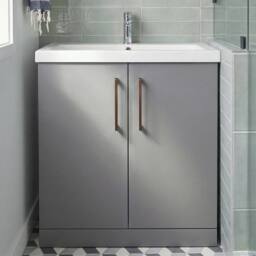 Balterley Contemporary Bathroom Floor 2-Door Vanity Unit Basin, Grey, 800mm in Grey - thumbnail 5