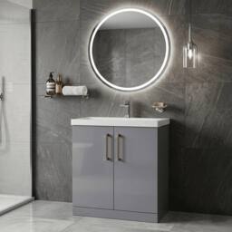 Balterley Contemporary Bathroom Floor 2-Door Vanity Unit Basin, Grey, 800mm in Grey - thumbnail 3