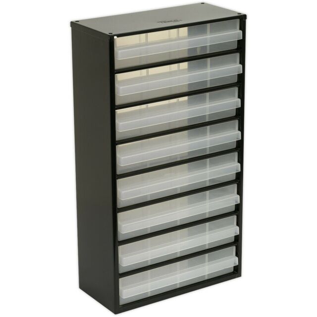 Loops 305 x 155 x 555mm 8 Drawer Parts Cabinet - BLACK - Wall Mounted / Standing Box - image 1