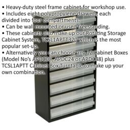 Loops 305 x 155 x 555mm 8 Drawer Parts Cabinet - BLACK - Wall Mounted / Standing Box - thumbnail 2
