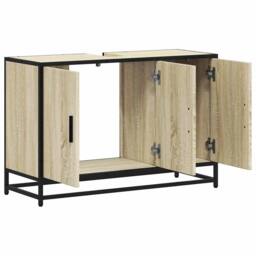 Berkfield Home Elegant Bathroom Sink Cabinet Sonoma Oak 90x33x60 cm Engineered Wood in Light Tan - Size: 90 x 33 x 60 cm - thumbnail 8