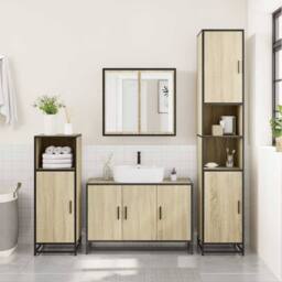 Berkfield Home Elegant Bathroom Sink Cabinet Sonoma Oak 90x33x60 cm Engineered Wood in Light Tan - Size: 90 x 33 x 60 cm