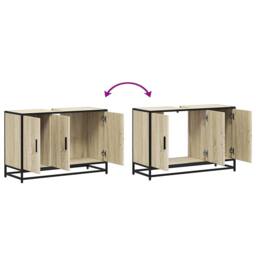 Berkfield Home Elegant Bathroom Sink Cabinet Sonoma Oak 90x33x60 cm Engineered Wood in Light Tan - Size: 90 x 33 x 60 cm - thumbnail 9