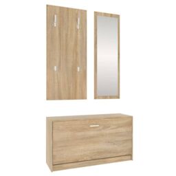 Berkfield Home 3-in-1 Shoe Cabinet Set Sonoma Oak Engineered Wood in Brown - thumbnail 5