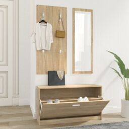 Berkfield Home 3-in-1 Shoe Cabinet Set Sonoma Oak Engineered Wood in Brown - thumbnail 1