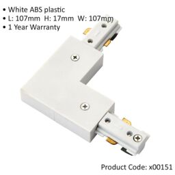 Loops Commercial Track Light L Corner Connector - 107mm x 107mm - White ABS Rail System - thumbnail 2