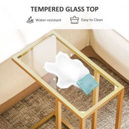 HOMCOM C-Shaped Side Table, End Table with Tempered Glass Tabletop, Gold - thumbnail 6