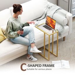 HOMCOM C-Shaped Side Table, End Table with Tempered Glass Tabletop, Gold - thumbnail 4