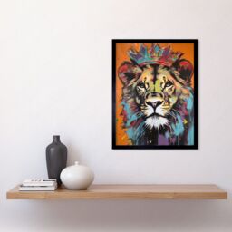 "Artery8 Wall Art Print Lion Wearing Crown Jungle King Animal Portrait Art Framed in Black - Size: W12"" x H16""" - thumbnail 2