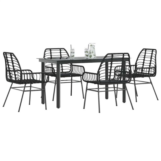 Berkfield Home 5 Piece Garden Dining Set Black Poly Rattan Glass - image 1