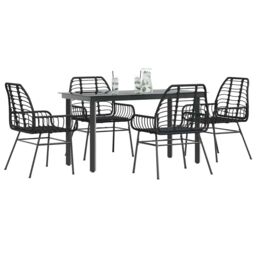 Berkfield Home 5 Piece Garden Dining Set Black Poly Rattan Glass - thumbnail 1