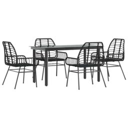 Berkfield Home 5 Piece Garden Dining Set Black Poly Rattan Glass - thumbnail 2