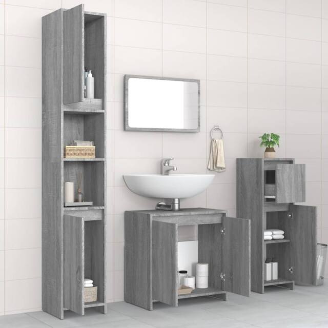 Berkfield Home Stylish 4 Piece Bathroom Furniture Set Grey Sonoma Engineered Wood - image 1