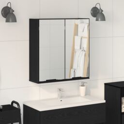 Berkfield Home Bathroom Mirror Cabinet - Black Oak, 64x20x66.5 cm, Made from Engineered Wood - Size: 64x20x66.5 cm - thumbnail 1