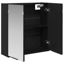 Berkfield Home Bathroom Mirror Cabinet - Black Oak, 64x20x66.5 cm, Made from Engineered Wood - Size: 64x20x66.5 cm - thumbnail 5
