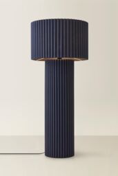 ValueLights Lenny Drum Lamp Shade Colour Drench Ribbed Full Fabric Midi Floor Lamp in Navy - thumbnail 3