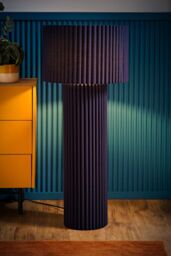 ValueLights Lenny Drum Lamp Shade Colour Drench Ribbed Full Fabric Midi Floor Lamp in Navy - thumbnail 2