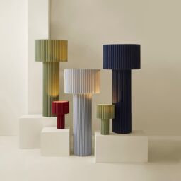 ValueLights Lenny Drum Lamp Shade Colour Drench Ribbed Full Fabric Midi Floor Lamp in Navy - thumbnail 8