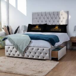 UK Bed Furniture Monaco Divan Bed with 2 Drawers Same Side & 26 Inch headboard in Silver - Size: Single - thumbnail 1