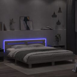 Berkfield Home Bed Frame with LED without Mattress Grey Sonoma 160x200 cm - thumbnail 4