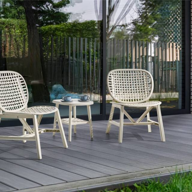 Wyld and Coco Off-White Bistro Set - 2 Low Chairs and Table in White - image 1
