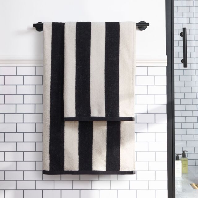 OHS Stripe 100% Cotton Bath Towel Hotel Quality Soft Absorbent in White - image 1