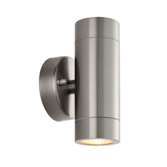 Netlighting Palin Outdoor Up Down Wall Lamp 2 Light Brushed Stainless Steel IP65 in Grey - image 1