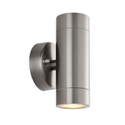 Netlighting Palin Outdoor Up Down Wall Lamp 2 Light Brushed Stainless Steel IP65 in Grey