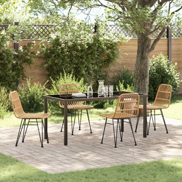 Berkfield Home 5 Piece Garden Dining Set Brown Poly Rattan in Beige - image 1