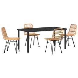 Berkfield Home 5 Piece Garden Dining Set Brown Poly Rattan in Beige - thumbnail 2