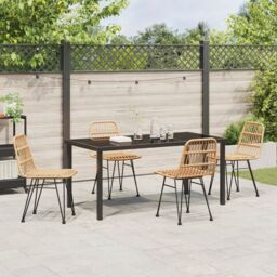 Berkfield Home 5 Piece Garden Dining Set Brown Poly Rattan in Beige - thumbnail 4