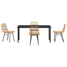 Berkfield Home 5 Piece Garden Dining Set Brown Poly Rattan in Beige - thumbnail 7