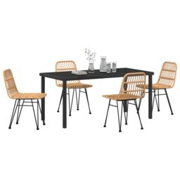 Berkfield Home 5 Piece Garden Dining Set Brown Poly Rattan in Beige - thumbnail 3