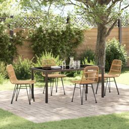 Berkfield Home 5 Piece Garden Dining Set Brown Poly Rattan in Beige - thumbnail 1