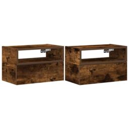 Berkfield Home Wall-mounted Bedside Cabinets 2 pcs Smoked Oak 45x26x28.5 cm in Brown - thumbnail 2
