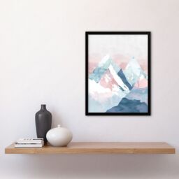 "Artery8 Misty Morning Snowcapped Mountain Range Pastel Framed Art Print in Pink - Size: W12"" x H16""" - thumbnail 4
