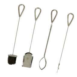 Dibor Contemporary Nickel 4pc Freestanding Fireside Companion Set with Fire Screen Guard in Silver - thumbnail 3
