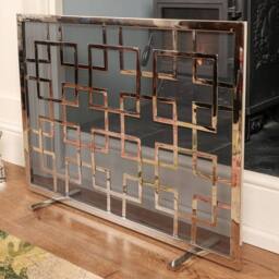 Dibor Contemporary Nickel 4pc Freestanding Fireside Companion Set with Fire Screen Guard in Silver - thumbnail 4
